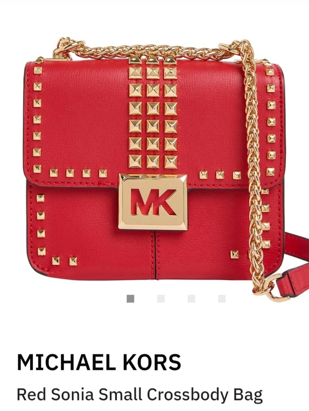Michael Kors Hot Red Leather Studded Crossbody with Gold Chain